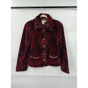 VTG Coldwater Cream Fleece Jacket‎ Women Small Red Tapestry Granny Grandmacore
